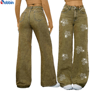 Pantalon Baggy Femme Personnalisé avec Strass, Taille Haute, Style Tendance, Jean Ample Droit en Denim pour Femme, Nouvelle Collection Automne - Product Image 5