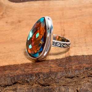 Pear Shape Mystic Fire Quartz Gemstone <b>Ring</b> 925 Sterling Silver Vintage Style Handmade Jewelry Gift For Women - Product Image 3