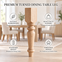 Pied de table à manger tourné en bois de caoutchouc massif, 35,5 pouces, non fini, support décoratif en bois pour meubles, pied de remplacement personnalisé pour table