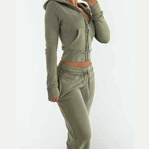 Conjunto Deportivo Personalizado de Alta Calidad para Mujer, Sudadera con Cierre y Pantalones Deportivos, Top Corto de Forro Polar Grueso - Product Image 5