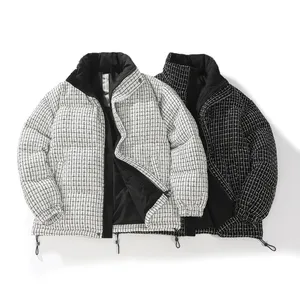 Veste matelassée réversible à carreaux pour homme, col montant, fermeture éclair, en polyester épais, idéale pour l'hiver et les tenues décontractées - Product Image 1