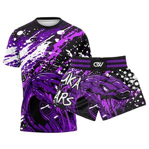 Conjunto de Rashguard de Muay Thai de Manga Corta con Diseño Personalizado OEM, Impresión por Sublimación, Secado Rápido, 100% Poliéster, para BJJ, Grappling y Boxeo - Product Image 1