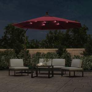 Parasol de jardin cantilever grand format en polyester rouge bordeaux avec base - Product Image 3