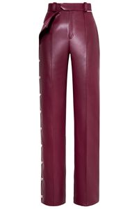 Men's Mid Waist Lightweight Burgundy Genuine Leather Trousers with Button Fly Casual Autumn Wear Breathable - Product Image 2