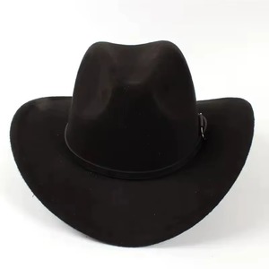 Dark Black Leather Australian Outback Cowboy <b>Hat</b> Braided Band Buckle Wide <b>Western</b> Style Men Women - Product Image 3