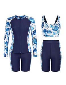 Women Short <b>Sleeve</b> Color Block Front Zip One Piece <b>Swimsuit</b> with Quick Dry Surf Rash Guard 3 Piece Rash Guard <b>Long</b> <b>Sleeve</b> - Product Image 4