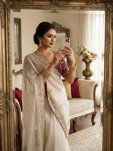 Sari de seda de diseñador, sari de seda bordado, sari bordado con lentejuelas, sari bordado con zari, atuendo festivo, atuendo de boda, estilo étnico - Product Image 6