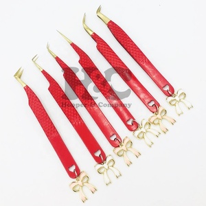 Professional Charm <b>Bow</b> Tie Anti-Magnetic Durable Eyelash Extension Tweezers Stainless Steel Red <b>Pink</b> Tie Mink Logo Low MOQ - Product Image 5