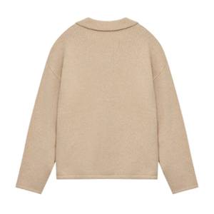 Boucle Knit Long Sleeve Polo Stone Soft and Cozy Boucle Knit Long Sleeve Polo Stone <b>Perfect</b> for Casual Wear and Comfortable <b>Fit</b> - Product Image 2