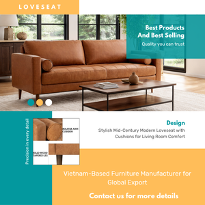 Sofá de Dos Plazas de Cuero para Sala de Estar Moderna Tropical, Elegante, Natural, Cálido, Minimalista, Diseño Inspirado en lo Interior - Product Image 6