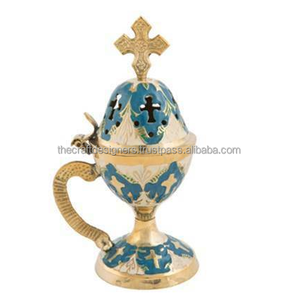 Brûleur d'encens en laiton peint à la main croix sur le dessus bon diffuseur de parfum parfumé Brûleur d'encens de style vintage par TCD - Product Image 5