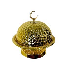 Gold Color Casserole Dish with Crescent <b>Lid</b> Arabic Hammered Hotpot Traditional Serveware for Ramadan & Royal Dining - Product Image 4