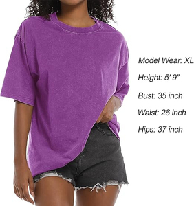 Camiseta de algodón vintage informal para mujer, de moda, que absorbe la humedad, de corte holgado, estilo grunge, con cuello redondo, talla OEM - Product Image 3