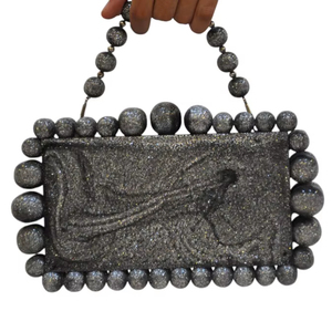 Indian Luxury Handmade Glitter Resin <b>Clutch</b> <b>Bag</b> With Beaded Border Evening Party Designer Womens <b>Box</b> <b>Clutch</b> Handbag - Product Image 1