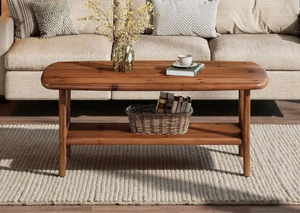 Wholesale 47 Inch Mid Century Modern Solid Mango Wood <b>Coffee</b> <b>Table</b> 2 Tier Rectangle Center <b>Table</b> with Storage for Living Room - Product Image 4