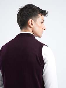 Men's Knitted Sleeveless V-Neck <b>Vest</b> Solid Color 100% Acrylic Autumn Wear Dark <b>Purple</b> - Product Image 3