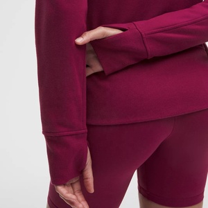 <b>Lightweight</b> Custom Maroon <b>Women's</b> <b>Hooded</b> Fleece <b>Jacket</b> Full Sleeve Quarter Zipper Closure Solid Color Breathable Autumn <b>Jackets</b> - Product Image 4