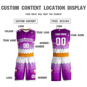 Custom Basketball Uniforms Sublimated Purple <b>White</b> Geometric Pattern V-Neck Sleeveless Jersey And Shorts Unisex Athletic Wear - Product Image 5