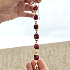 Best selling jewelry mohave ruby <b>copper</b> turquoise cushion shape link <b>bracelet</b> brass 18k gold plated women fashion party <b>bracelet</b> - Product Image 3
