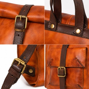 Mochila Vintage de Cuero Suave con Parte Superior Enrollable, Estilo Rugby, Bandolera Casual para Viajes, con Dos Correas, Alta Calidad, 20-39L, para Halloween y Navidad - Product Image 3