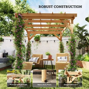 Pergola en bois brun foncé 6,6 x 6,6 m pour extérieur, structure stable, gazebo et treillis pour plantes grimpantes - Product Image 6