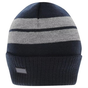 Unisex Knitted Beanie <b>Hat</b> <b>Navy</b> Blue with Gray Stripes Casual Winter Cap Adult 56-58CM Acrylic Material - Product Image 1