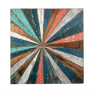 DIVADI Mosaico Decorativo de Pared con Forma Cuadrada de Madera de Barco Reciclada, Estilo Art Deco Náutico, 5 cm de Grosor, Diseño de Sol - Product Image 3