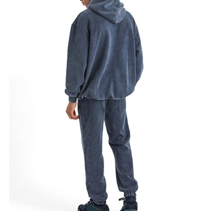 Acid Washed Custom Heavyweight Cotton Hoodie and <b>Sweatpants</b> <b>Set</b> 2 Pieces Blank Vintage Sweatsuits Tracksuits for Men - Product Image 4