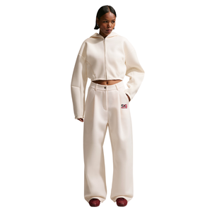 Pantalon plissé décontracté taille haute coupe ample à jambes larges pour femme avec logo personnalisé - Product Image 2