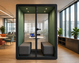 Cabine de bureau insonorisée moderne avec portes en verre et éclairage LED pour espaces de travail à deux personnes - Product Image 1