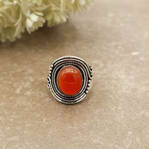 Brass Handmade 925 Sterling Silver Natural Carnelian <b>Ring</b> Vintage Boho <b>Statement</b> <b>Ring</b> for Women Artisan Red Gemstone Jewelry - Product Image 1
