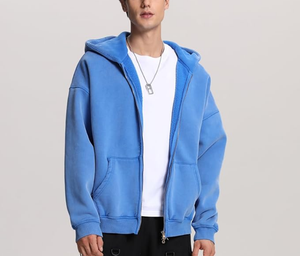Sudadera con capucha para hombre, de venta directa de fábrica, OEM, con logotipo personalizado, doble cremallera completa, oversize, de felpa lavada al ácido, 100% algodón, gruesa, 380 GSM - Product Image 2
