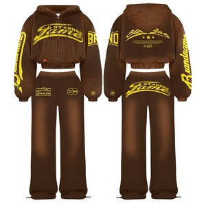 Conjuntos de Sudadera Personalizados para Mujer, Diseño Nuevo de Invierno, Sudadera Corta con Cierre y Pantalones Deportivos, Traje Deportivo Informal de 2 Piezas - Product Image 3