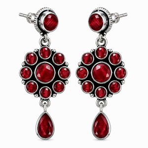 Pendientes de latón oxidado con ónix plateado y piedras amarillas y rojas para mujer, venta al por mayor para fiestas |   Proveedor al por Mayor de Pendientes Boho Hechos a Mano en India - Product Image 2