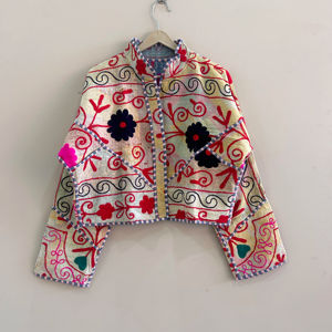 Traditional Suzani Embroidered Kantha <b>Quilted</b> Handmade Vintage Boho Jacket - Product Image 1