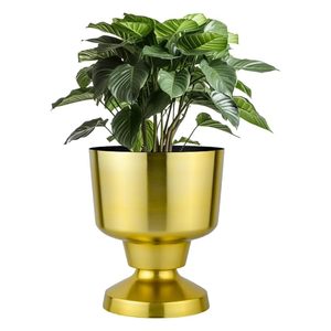 Pot de fleurs en fer finition or, jardinière décorative en métal pour plantes d'intérieur et d'extérieur, décoration maison et jardin - Product Image 1