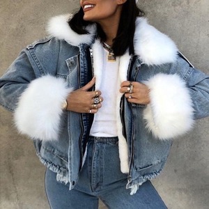 new fashion Women Hybrid <b>Denim</b> <b>Jacket</b> With Fleece Rib Sleeves Oversized Streetwear Premium Quality Custom Design - Product Image 6