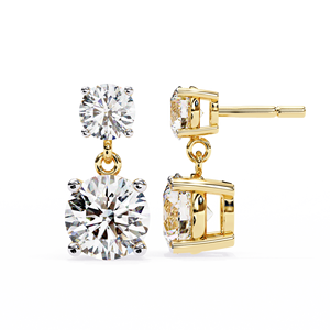 Élégantes boucles d'oreilles pendantes à double solitaire en diamant de laboratoire, en or massif, au design rond classique, pour un style ethnique raffiné. - Product Image 3