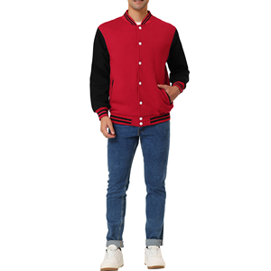 Custom Logo Front Customizable Color Size Unisex Wool Varsity Jacket Winter Long Sleeve Hooded Windproof Cartoon Patchwork <b>Red</b> - Product Image 2