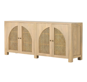 Japandi Modern Solid Teak Wood Rattan <b>TV</b> <b>Stand</b> Media Console Cabinet with Double Door Storage Living Room Furniture - Product Image 2