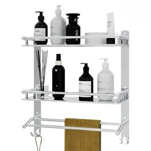 Étagère murale pour salle de bain – Organisateur de douche en acier inoxydable avec barre porte-serviettes, support de salle de bain multifonctionnel antirouille - Product Image 1