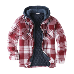 Veste chemise en toile épaisse à carreaux pour homme, doublée matelassée, rouge foncé multicolore, respirante, style streetwear, avec fermeture éclair et boutons - Product Image 2