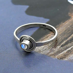 Brilliant Round Cut Rainbow Moonstone Gemstone <b>Ring</b> With Bezel Setting <b>Crafted</b> From Solid 925 Sterling Silver Bohemian Jewelry - Product Image 4