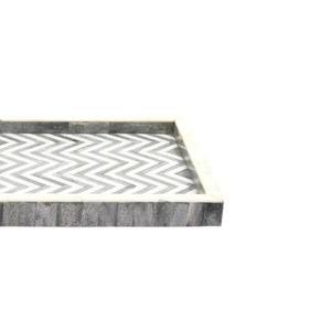 Plateau de service rectangulaire de luxe en os incrusté, motif chevron gris élégant, pour hôtels et traiteurs, vente en gros - Product Image 6