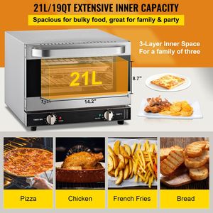 Forno a Convezione da 21L/19Qt per Hotel - Forno Convenzionale da Banco a 3 Livelli 1440W con Porta in Vetro Frontale - Product Image 3