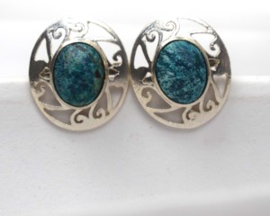 925 Sterling <b>Silver</b> Larimar Oval <b>Stud</b> Earrings for women - Product Image 3