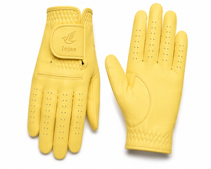 Gants de golf en cuir synthétique jaune personnalisés OEM, tendance, respirants, perforés, couleur pastel, fabricant de gants de golf pour hommes et femmes - Product Image 1
