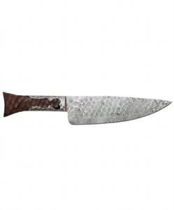 Cuchillo de chef de acero damasco Raindrop hecho a mano con mango de madera de nogal texturizado martillado a mano - Product Image 6