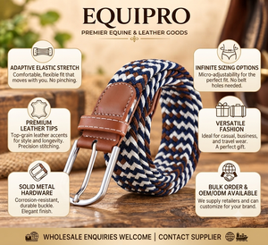 Equipro <b>Braided</b> Casual <b>Belt</b> Solid Navy White Brown Tab Silver Pin Buckle Eco-Friendly Hand Finished 3.5cm Width 85-110cm Men's - Product Image 4