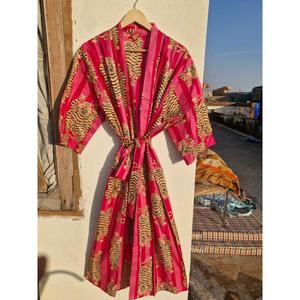 Robe Kimono en Coton Imprimé Tigre pour Femme, Peignoir Bohème Rouge Léger, Kimono d'Été, Cache-Maillot de Plage, Robe de Détente - Product Image 1